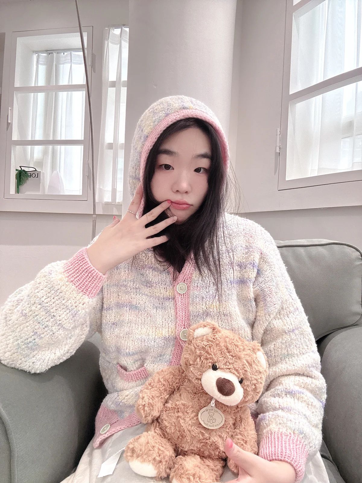 션니 솜사탕 후드 가디건