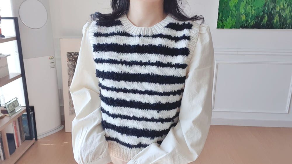 뽀글이 줄무늬 조끼