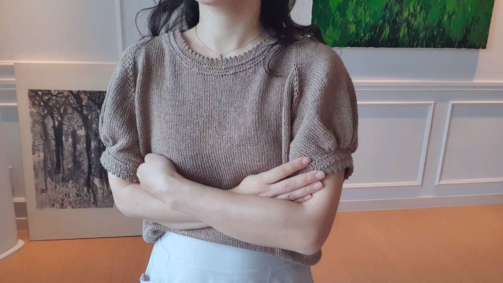 피콧 퍼프 블라우스