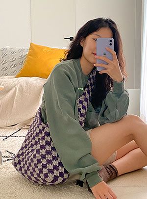 버터6 체커보드 숄더백