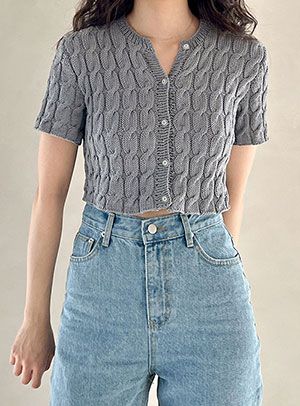 코튼3 아보 꽈배기 크롭 가디건