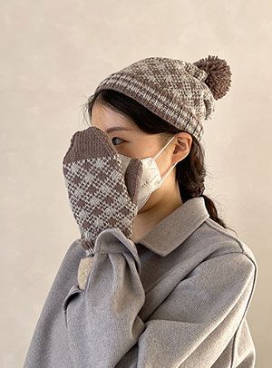 파트너3.5 배색무늬 모자&장갑