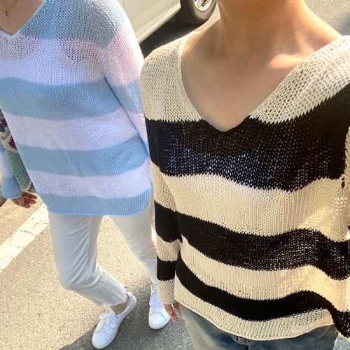 오메가 간절기 탑다운 V넥 니트